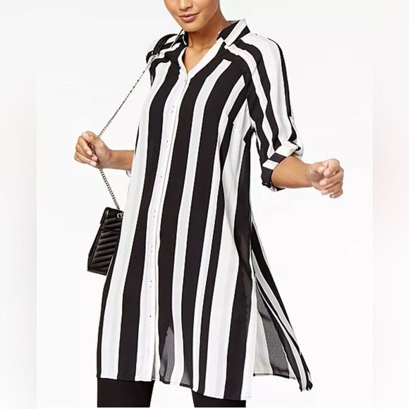 Alfani Striped Tunic Button Down S - Picture 1 of 8
